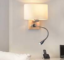 [Hot Item] Very Useful Hotel Bedside Sconces Fabric Wall Lamp with LED Reading Light