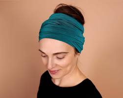 Teal Green Boho Head Wrap Wide Hair Wrap