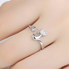 Delicate Cat Silver Ring White Gold Wedding Rings Aquamarine Engagement Ring Vintage Aquamarine Engagement Ring