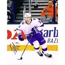 Point headed to the dressing room in the second period of game 2 of the. Signed Brayden Point Photograph 11x14 W Coa