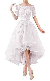 Novia Women S Off Shoulder High Low Lace Prom Dress Half Sleeves Evening Gown Wedding Dresses High Low Off Shoulder Bridesmaid Dress Evening Gowns With Sleeves