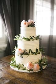 Wedding Cake With Olive Leaves And Peach Roses Summer Wedding Cakes Simple Wedding Cake Wedding Cakes With Flowers