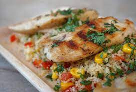 In a large serving bowl, combine the cucumber, tomatoes, cilantro and couscous. Sweetcorn Coriander Lemon Couscous With Chargrilled Chicken