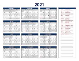 Trouble finding the year needed? 2021 Excel Yearly Calendar Free Printable Templates