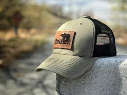 Classic Bear Leather Patch Mesh Back Hat Bear Leather Leather Patches Leather