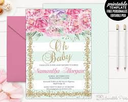 Green with feeding bottles twins baby shower invitation. Mint And Pink Baby Shower Invitation Template Printable Pink And Gold Baby Shower Invitation Floral Pink Baby Shower Invitations Pink Baby Shower Baby Shower