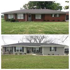 Before and after pics of of painted brick himes. Marvel Venom Venomies Long Sleeve T Shirt Painted Brick House Brick Exterior House Ranch House Remodel