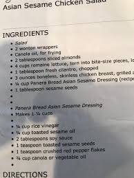 Panera Asian Chicken Salad Asian Chicken Salads Panera Asian Salad Dressing