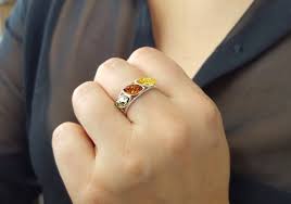 Multi Stone Amber Ring, Sterling Silver and Amber Ring, Boho Amber Ring, Amber Stone Ring, Floral Multicolor Amber Ring, Silver Midi Ring