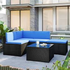 Flash furniture 7862 leather swivel recliner with ottoman. Go 5 Piece Patio Rattan Pe Wicker Furniture Corner Sofa Set With 2 Sofa Chairs 1 Corner Chair 1 Ottoman And 1 Glass Coffee Table Sectional Sofa Chair Seating Walmart Com Walmart Com