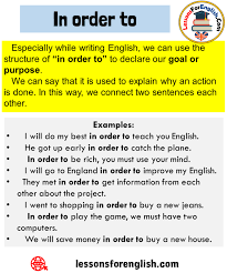 Uses In Order To Definition And Example Sentences Especially While Writing English We Can Use The Struc In 2020 English Speaking Book Sentences English Grammar Notes
