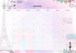 El siguiente calendario presenta el año completo en una sola página, y está disponible en los formatos imagenn, pdf y excel. Calendario Mensal 2021 Paris Agosto Fazendo A Nossa Festa