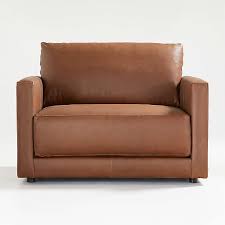 Sauder boulevard cafe faux leather accent chair in camel and black. Leather Chairs Crate And Barrel