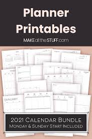 Monthly and weeekly calendars available. Printable Planner 2021 Bundle 2021 Printable Calendars