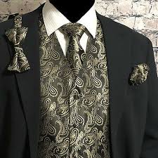 Tie clips for men, 3 pack classic tie clip silver gold black necktie tie bar pinch clips suitable for wedding anniversary business and daily life 4.6 out of 5 stars 2,359 $6.99 $ 6. Black Gold Paisley Tuxedo Dress Vest Waistcoat Neck Tie Bowtie Hanky Set Ebay