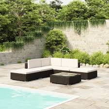 200 cm x 85 cm. 6 Tlg Garten Lounge Set Mit Auflagen Poly Rattan Schwarz