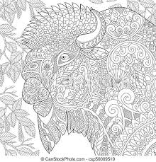 To begin any drawing a tree, we need to draw a long trunk. Zentangle Stylized Bison Coloring Page Of Buffalo American Bison Bull Ox Yak Aurochs Among Birch Tree Leaves Freehand Canstock