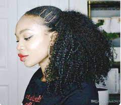 High ponytail with side weaving and gel styling. New Afro Kinky Curly Ponytail Hairstyle 100 Human Hair Clip In Women Drawstring Ponytail Hair Extension Afro Puff Natural Hair Bun 1b From Echoli2013 41 53 Dhgate Com