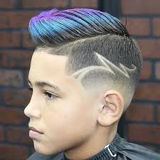 They can have this trendy arc design on the right side from forehead to the back side of the ear. Side Part Color Design Boy Hairstyles Boys Haircuts Kids Hairstyles