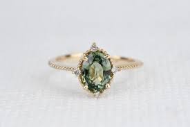 Special Olive Green Sapphire Vintage Engagement Ring 1 2 Ct Oval Sapphire Green Diamond Solid 14k Yellow Gold Bridal Set Vintage Engagement Rings Sapphire Vintage Engagement Rings Green Engagement Rings
