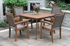 42 Square Eucalyptus Dining Table Set With Wicker Stacking Arm Chairs Cadeiras
