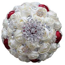 Beautiful bouquet bouquet of flowers celebrate celebration engagement engagement ring event gold gold ring holiday marriage modern nature outdoor red rose summer summertime tradition traditional two two rings wedding wedding flowers white. Amazon Com Ivory Cream Brooch Bouquet Mariage Polyester Wedding Bouquets Bridal Novia Pearl Flowers Wreaths Wedding Rhinestone Flower Ornament Bride Holding Flowers Pl001 Beige 5 Dark Red Home Kitchen