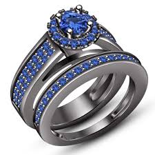Black And Blue Wedding Ring Set Bridal Engagement Ring Set Blue Sapphire Black Gold Plated 925 Sterling Silver Engagement Ring Settings Bridal Engagement Rings Engagement Rings