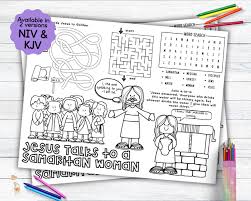 Jesus Talks to a Samaritan Woman Activity Placemat, Bible Story Coloring  Placemat as Kids Activity for Sunday School or Homeschooling