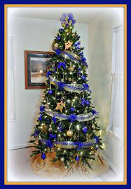 Blue & gold christmas ornaments border on wooden background. Blue And Gold Ornaments For Christmas Tree Novocom Top