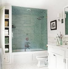 Interior Bathroom Decorating Ideas With Green Subway Tile Integrated With Bathtub And Glasses Door Show Bathrooms Remodel Bathtub Shower Combo Small Bathroom