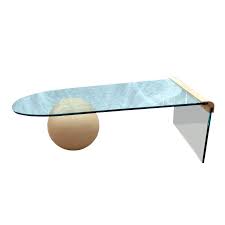 1990s Minimalist Waterfall Glass Coffee Table With Beige Faux Plaster Sphere Base On Chairish Com Coffee Table Glass Coffee Table Table