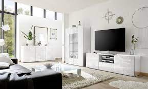Sala Completa Di Base Porta Tv Madia 3 Ante E Vetrina In Bianco Laccato Lucido Serigrafato Https Www Zenzeroshop It Sala Completa Di Porta Tv Sala Vetrine