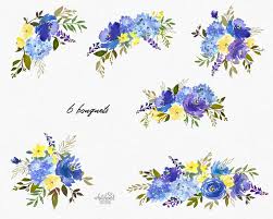 Blue Volet Yellow Watercolor Floral Design Collection Digital Etsy In 2020 Blue Watercolor Floral Indigo Watercolor Floral Floral Watercolor