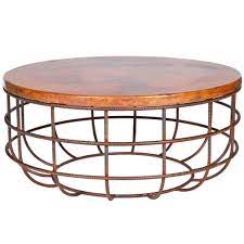 Contemporary round hammered copper coffee table. Axel Iron Coffee Table With Round Hammered Copper Top