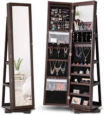 Storage organizer full length mirror hanging wall mounted jewelry cabinets with mirror. Amazon Com 360 Rotating Jewelry Stand Organizer Jewelry Armoire With Full Length Mirror Freestanding Dressing Mirror Jewelry Cabinet Storage Brown Home Kitchen