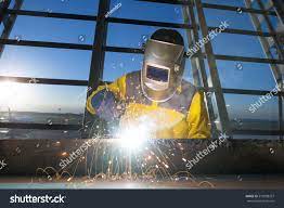 Worker Welding Metal Piping Construction Welder Background Stock Photos Background Photo Image