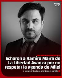 RAMIRO MARRA EXPULSADO DE LA LIBERTAD AVANZA 📢 La Libertad Avanza anunció  la desvinculación del legislador Ramiro Marra, argumentando que no siguió  los lineamientos del partido. Según el comunicado, Marra votó a