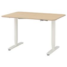 Bekant Desk Sit Stand White Stained Oak Veneer White Ikea In 2020 Headboard Storage Ikea Sit Stand Desk