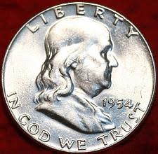 1954 Franklin Half Dollar Liberty Bell Coin Value Prices