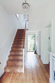 Edwardian Entrance Hallway Stripped Wooden Floorboards White Walls House Wooden Stairs Pine Floors