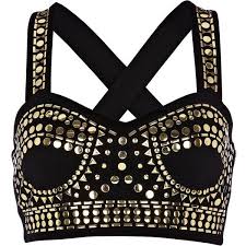 Black And Gold Top Black Studded Bralet 24 00 Studded Bra Black Studded Studded Shirt