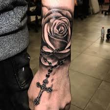 3d shining cross rosary tattoo around neck for men. Hand Rosary Tattoo Designs For Men Novocom Top