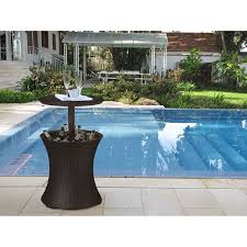 Cooler and table in one. Keter 228573 Cool Bar Outdoor Patio Cocktail And Side Table With Cooler Brown