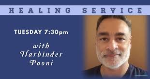 Gifted Healer and all-around wonderful human, Harbinder Pooni, will be  leading the healing service tomorrow evening, Tuesday, August 12th, from  7:30pm. Please join us for an informative evening of healing and meditation.