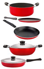 Nirlon Aluminium Cookware Set 5 Pieces Red And Black 26 Fp12 Dkdm Tp Ft11 Cass20 Cookware Set Healthy Kitchen Kitchen Utensils