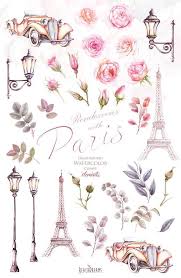 Paris Watercolor Clipart France Eiffel Tower France Roses Etsy Watercolor Clipart Clip Art Watercolor Kit