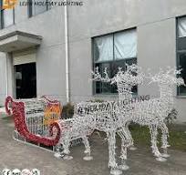 Outdoor Customized Large Reindeer Drawn Sled Motif Light for Commercial  Decor