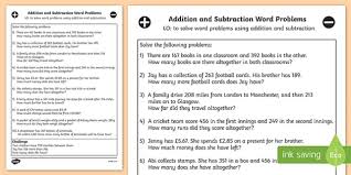 A word problem in algebra is the equivalent of a story problem in math. Addition And Subtraction Word Problems Year 3