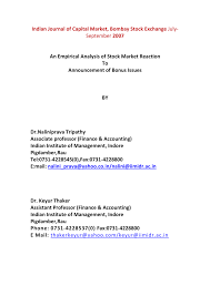 Likewise, if you share any content on this website through social networks (for example by clicking a facebook. Pdf An Empirical Analysis Of Stock Market Reaction To Announcement Of Bonus Issues