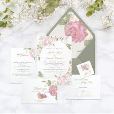 Blush Pink Flowers Wedding Invitation Set Pink Floral Wedding Invites Pink And Gr Pink Wedding Invitations Flower Wedding Invitation Rose Wedding Invitations